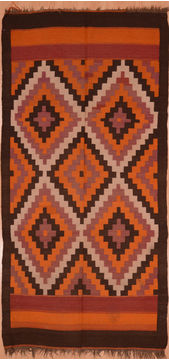 Afghan Kilim Red Runner 6 to 9 ft Wool Carpet 109328