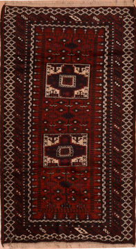 Baluch Red Hand Knotted 3'3" X 6'1"  Area Rug 100-110103