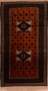 Baluch Orange Hand Knotted 3'6" X 6'6"  Area Rug 100-110121