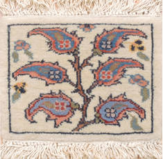Baluch White Square Hand Knotted 1'0" X 1'3"  Area Rug 100-111033