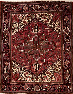 Hamedan Red Hand Knotted 5'1" X 6'4"  Area Rug 251-12449