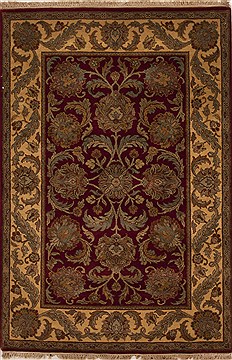 Agra Red Hand Knotted 4'1" X 6'0"  Area Rug 251-12908