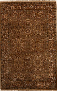 Agra Beige Hand Knotted 6'1" X 9'3"  Area Rug 251-14130