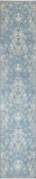 Chobi Blue Runner Hand Knotted 2'6" X 12'5"  Area Rug 700-144885