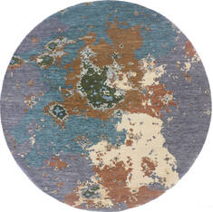Modern-Contemporary Multicolor Round Hand Knotted 7'10" X 7'11"  Area Rug 904-145152