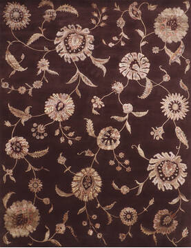 Indian Jaipur Brown Rectangle 9x12 ft Wool and Raised Silk Carpet 147178