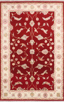 Indian Jaipur Red Rectangle 4x6 ft Wool and Raised Silk Carpet 147218