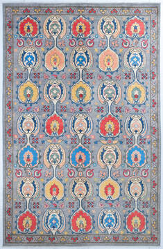 Afghan Kazak Grey Rectangle 7x10 ft Wool Carpet 147636