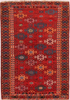 Kurdi Red Hand Knotted 3'1" X 4'5"  Area Rug 400-16446