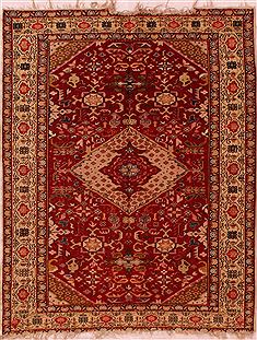 Turco-Persian Red Hand Knotted 4'2" X 5'2"  Area Rug 400-16521