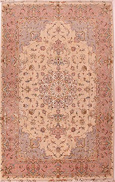Persian Tabriz Beige Rectangle 7x10 ft Wool Carpet 16582