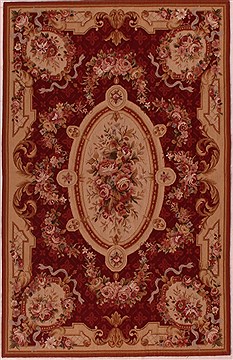 Aubusson Red Hand Knotted 4'0" X 6'2"  Area Rug 400-16848