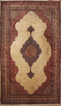 Persian sarouk Beige Rectangle 5x8 ft Wool Carpet 16969