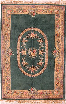 Mood Green Hand Knotted 5'3" X 7'8"  Area Rug 400-17043