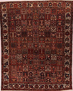 Persian Bakhtiar Brown Rectangle 10x13 ft Wool Carpet 17147