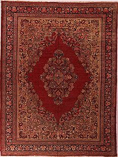 Persian Moshk Abad Red Rectangle 10x14 ft Wool Carpet 17180