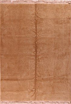 Indo-Nepal Beige Hand Knotted 8'0" X 11'0"  Area Rug 400-17323