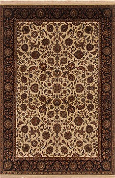 Indian Kashan Black Rectangle 5x7 ft Wool Carpet 19411