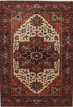 Indian Serapi Beige Rectangle 6x9 ft Wool Carpet 25585