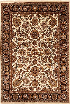 Indian Jaipur White Rectangle 6x9 ft Wool Carpet 28273