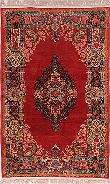 Persian sarouk Red Rectangle 4x6 ft Wool Carpet 30643