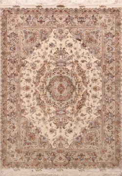 Persian Tabriz White Rectangle 5x7 ft Wool Carpet 74439
