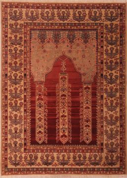 Belgium Hereke Red Rectangle 5x7 ft Wool Carpet 74445