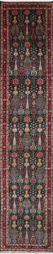 Tabriz Green Runner Hand Knotted 3'0" X 15'2"  Area Rug 254-147489