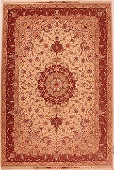 Persian Tabriz Beige Rectangle 7x10 ft Wool Carpet 16371