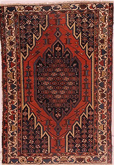 Mazlaghan Red Hand Knotted 4'3" X 6'2"  Area Rug 400-16405