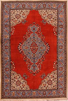 Persian Tabriz Orange Rectangle 7x10 ft Wool Carpet 16422