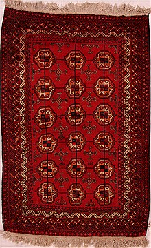 Persian Bokhara Red Rectangle 4x6 ft Wool Carpet 16435