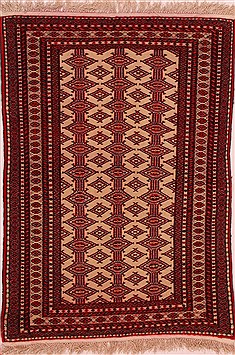 Persian Turkman Red Rectangle 3x5 ft Wool Carpet 16440