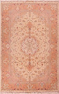 Persian Tabriz Beige Rectangle 7x10 ft Wool Carpet 16579