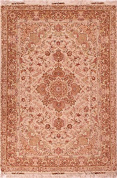 Persian Tabriz Beige Rectangle 7x10 ft Wool Carpet 16584