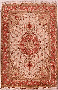 Persian Tabriz Beige Rectangle 7x10 ft Wool Carpet 16585