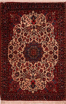Birjand White Hand Knotted 4'0" X 5'5"  Area Rug 400-16649