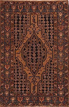 Mazlaghan Black Hand Knotted 4'4" X 6'7"  Area Rug 400-16923