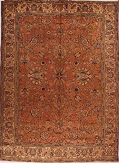Persian Tabriz Brown Rectangle 9x12 ft Wool Carpet 16994