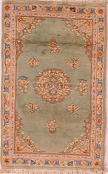 Asian Inspired Green Hand Knotted 3'0" X 5'0"  Area Rug 400-17041