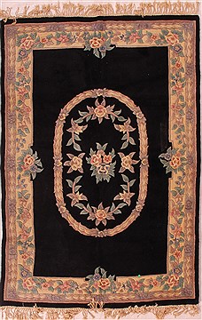 Yazd Black Hand Knotted 5'1" X 7'8"  Area Rug 400-17046