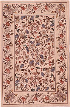 Aubusson White Hand Knotted 4'0" X 6'0"  Area Rug 400-17054