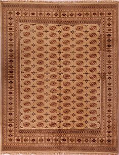 Pakistani Bokhara Beige Rectangle 9x12 ft Wool Carpet 17107