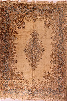 Persian Kerman Yellow Rectangle 10x14 ft Wool Carpet 17109