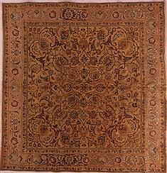 Persian Tabriz Yellow Square 9 ft and Larger Wool Carpet 17123
