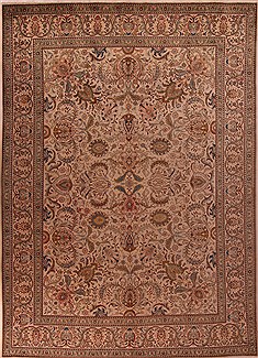 Persian Tabriz Beige Rectangle 9x13 ft Wool Carpet 17226