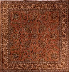Persian Tabriz Orange Square 9 ft and Larger Wool Carpet 17249