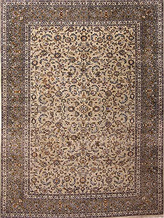 Persian Kashan Beige Rectangle 10x13 ft Wool Carpet 18086