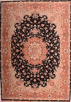 Persian Tabriz Black Rectangle 7x10 ft Wool Carpet 18087