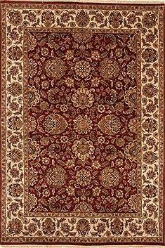 Indian Jaipur Red Rectangle 6x9 ft Wool Carpet 28215